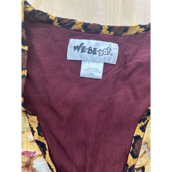 We Be BOP Sz 3x WILD Batik Rayon Camp Patchwork Vest Fall Browns Golds Beaded - Picture 2 of 7
